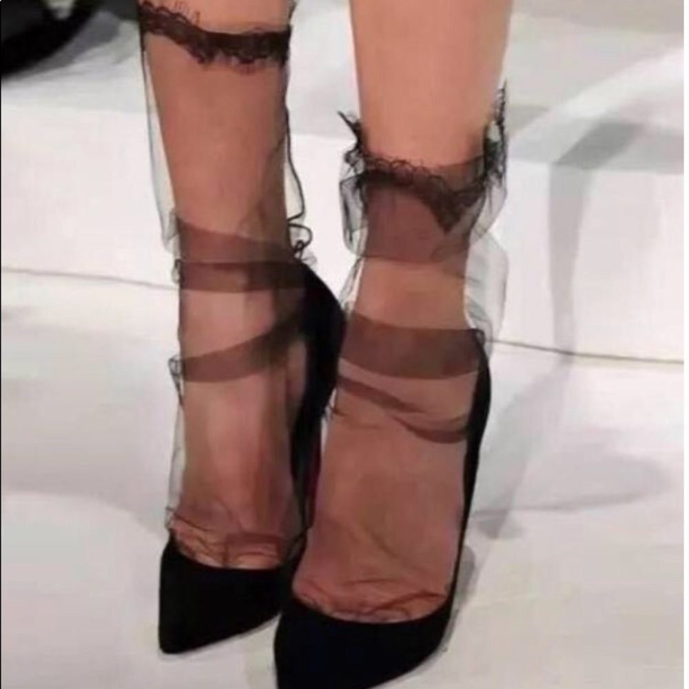 Mesh lace trim socks/stockings